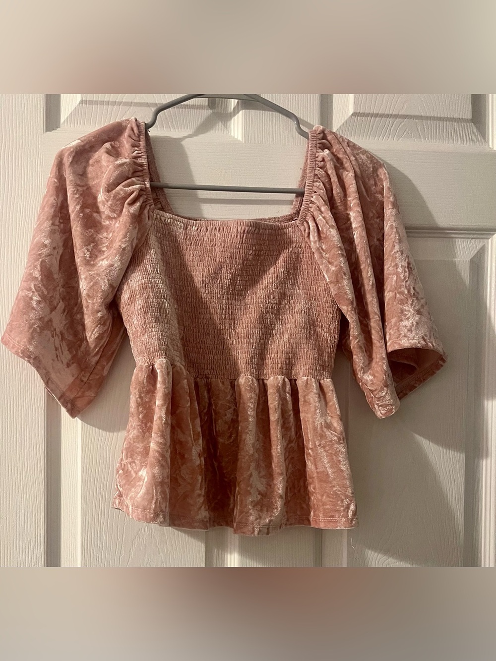 Belle Du Jour Blush Smocked Peplum Top
